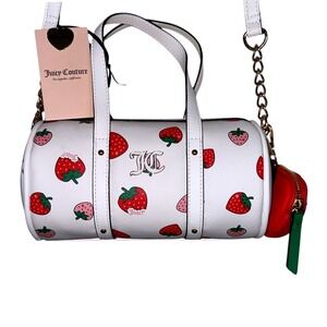 Juicy Couture Sweet N Juice Strawberry White Faux Leather Crossbody Barrel Bag